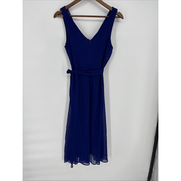 Dkny Womens Size 6 Blue Chiffon High-Low Sleeveless V-Neck Tie Waist Midi Dress - Picture 9 of 10